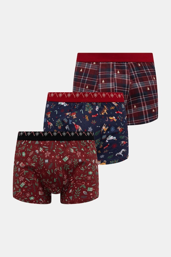 Bokserki bawełniane męskie z elastanem świąteczne (3-pack) dzianina multicolor RW25-BBMA05