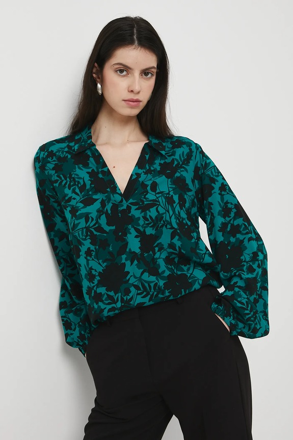 Bluzka damska z wiskozy w kwiaty RW25-BDD030 turkusowy RW25
