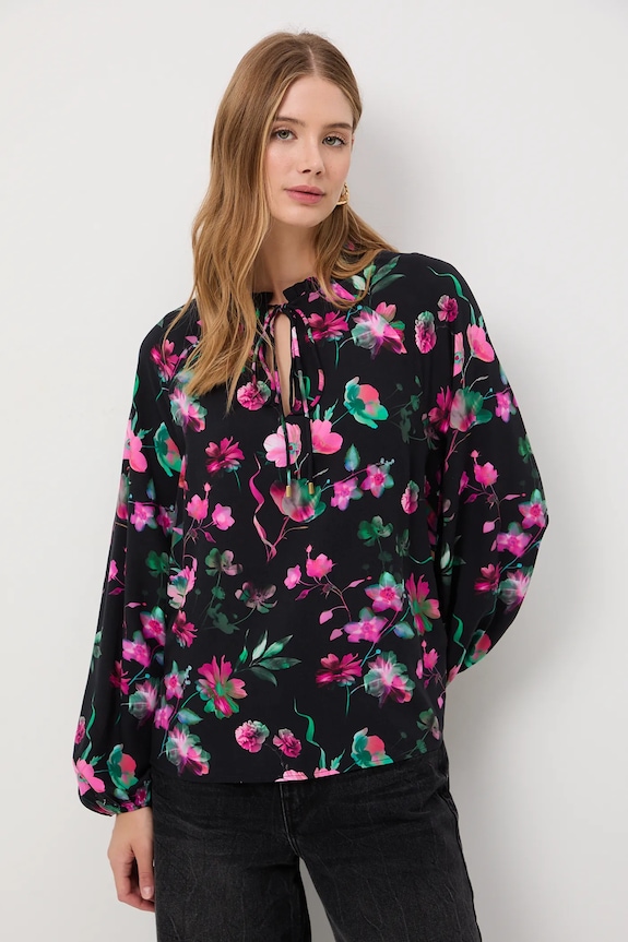 Bluzka damska z wiskozy wzorzysta RW25-BDD050 czarny RW25