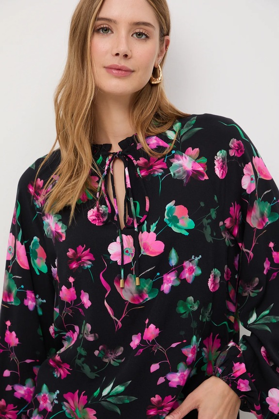 Bluzka damska z wiskozy wzorzysta czarny RW25-BDD050