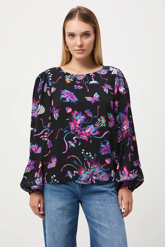 Bluzka damska z wiskozy wzorzysta RW25-BDD052 czarny RW25