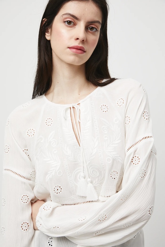 Halenka dámská z viskózy s ozdobným vyšíváním béžová RW25-BDD303