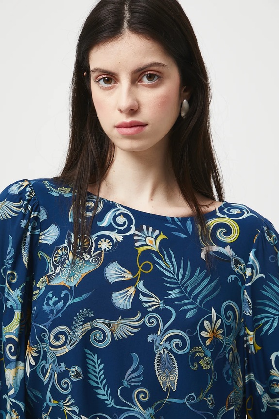 Halenka dámská z viskózy se vzorem námořnická modř RW25-BDD304