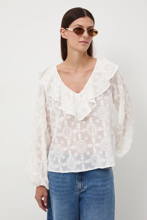 Bluzka damska z ozdobnymi haftami RW25-BDD402 beżowy RW25