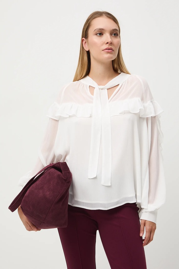 Oblečení Halenka dámská s ozdobnými volánky RW25-BDD500 béžová