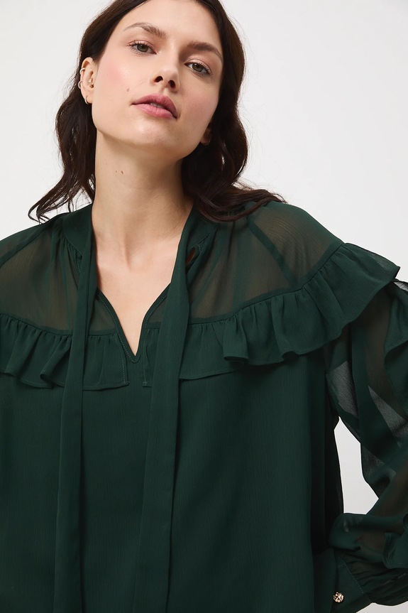 Blúzka s ozdobnými volánikmi dlhý zelená RW25-BDD500
