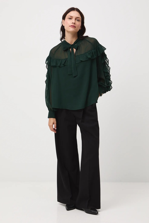 Blúzka s ozdobnými volánikmi RW25-BDD500 zelená RW25