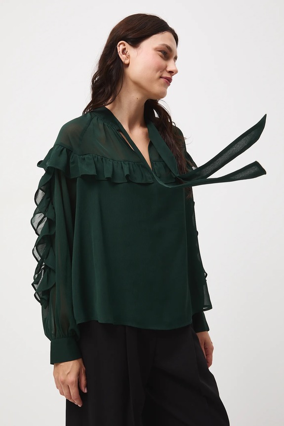 Blúzka s ozdobnými volánikmi RW25-BDD500 zelená