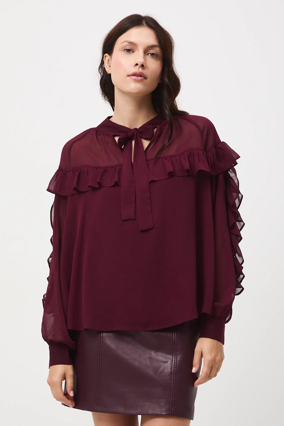 Blúzka s ozdobnými volánikmi RW25-BDD500 burgundské RW25