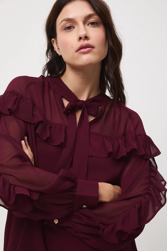 Blúzka s ozdobnými volánikmi burgundské RW25-BDD500