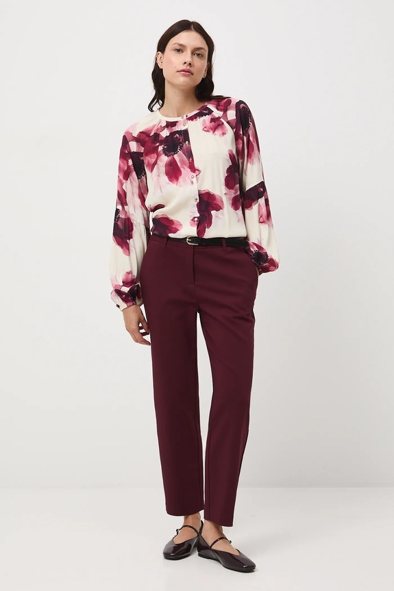 Bluzka damska z wiskozy w kwiaty RW25-BDD501 beżowy RW25