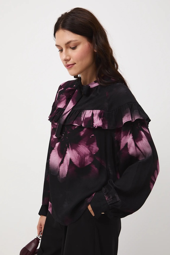 Blúzka zo viskózy vzorovaná RW25-BDD504 čierna RW25