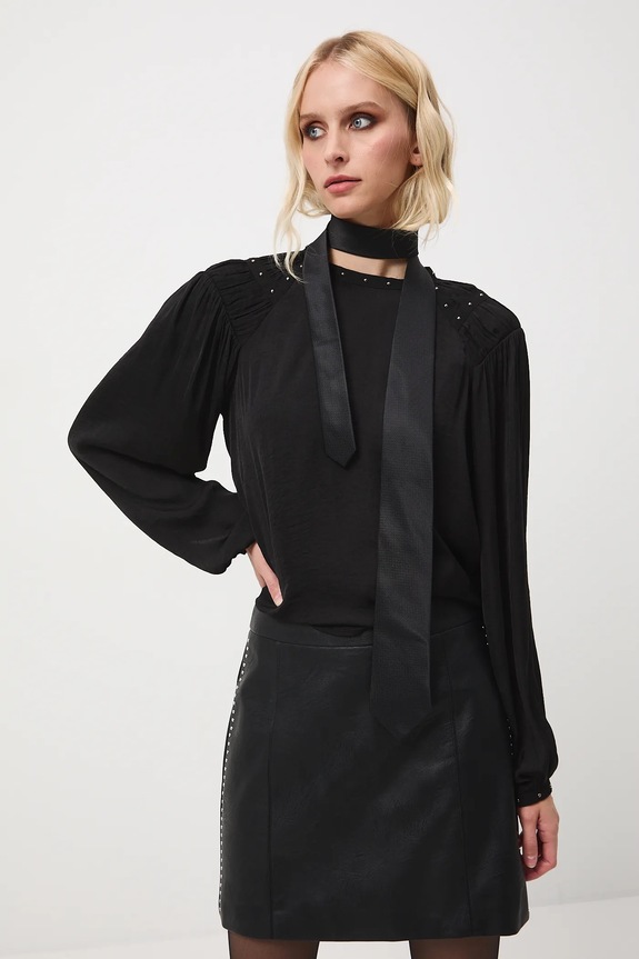 Bluzka damska gładka gładkie czarny RW25-BDD700