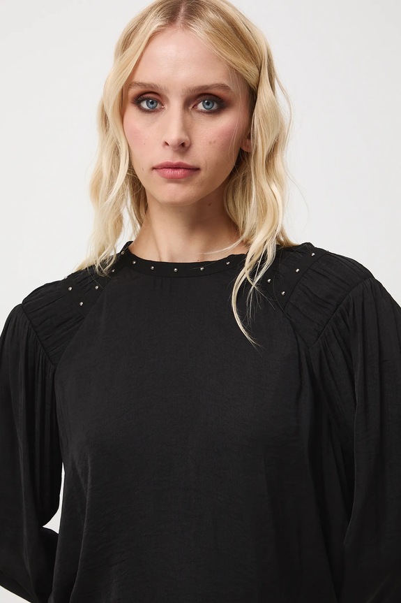 Bluzka damska gładka czarny RW25-BDD700