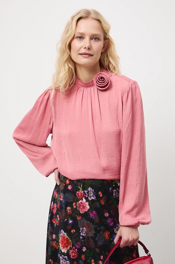 Halenka dámská s ozdobou ve tvaru květu růžová RW25-BDDA00