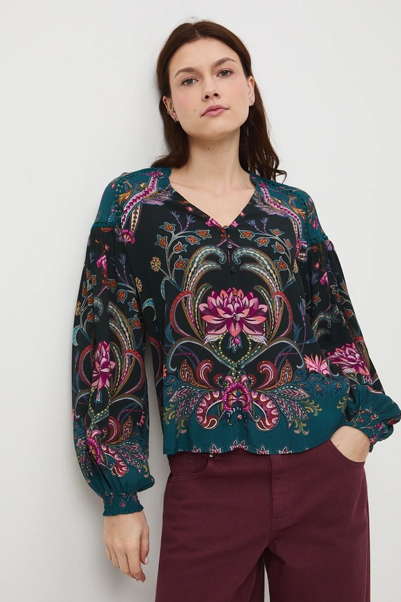 Bluzka damska z wiskozy wzorzysta casual multicolor RW25-BDDC00