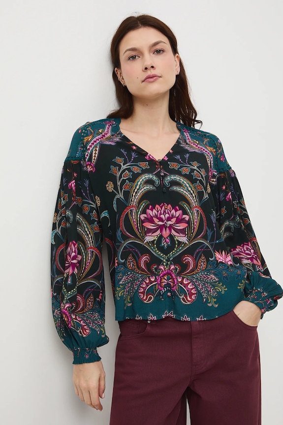 Bluzka damska z wiskozy wzorzysta casual multicolor RW25-BDDC00