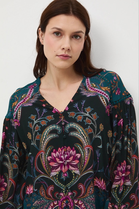 Bluzka damska z wiskozy wzorzysta multicolor RW25-BDDC00