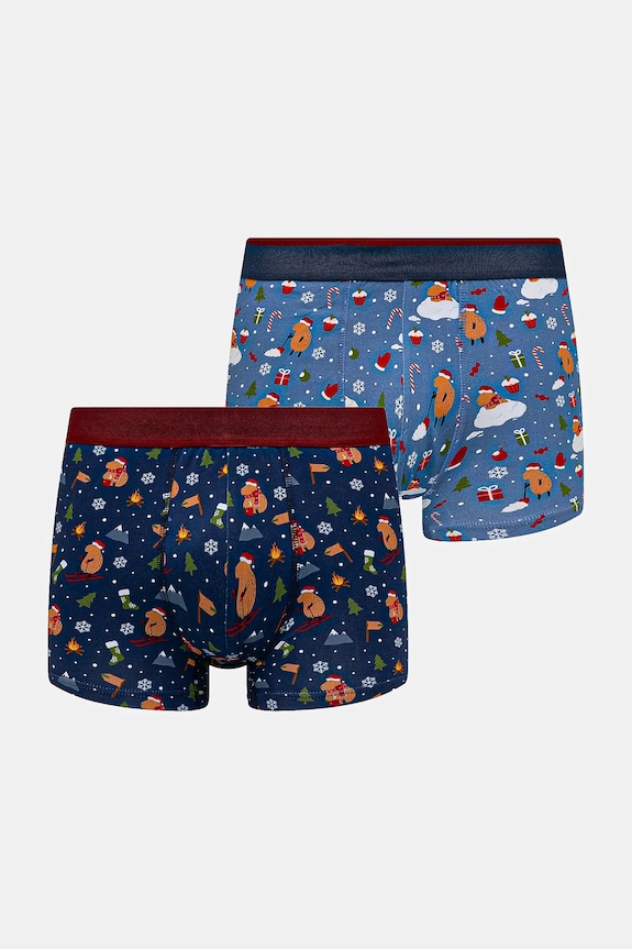 Bokserki bawełniane męskie z elastanem świąteczne (2-pack) dzianina multicolor RW25-BIMA04
