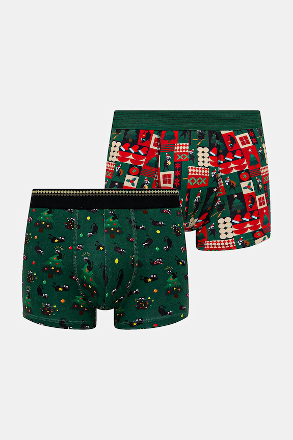 Bavlněné boxerky pánské s elastanem a vánočním motivem (2-pack) 2-pack vícebarevná RW25-BIMA06