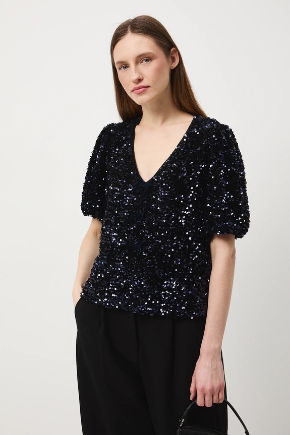 Halenka dámská s flitry RW25-BKDB01 námořnická modř RW25