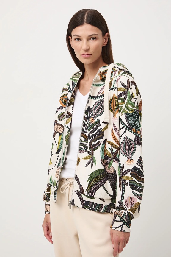 Bavlněná mikina dámská s kapucí a vzorem RW25-BLD030 béžová RW25