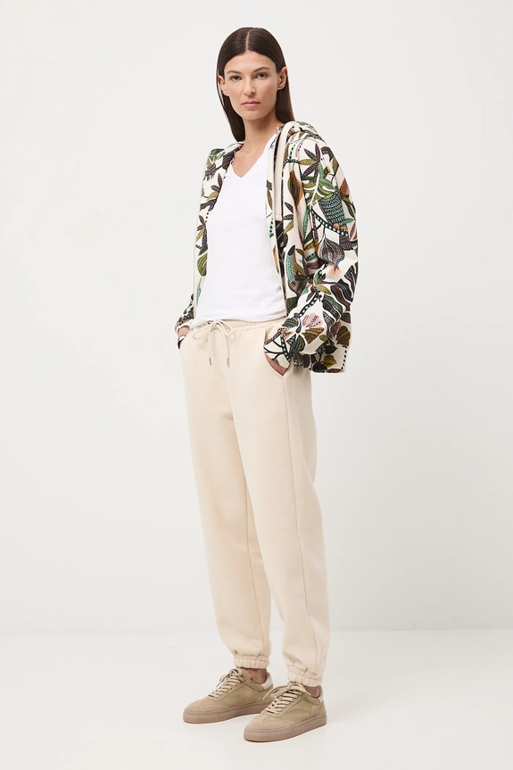 Oblečení Bavlněná mikina dámská s kapucí a vzorem RW25-BLD030 béžová