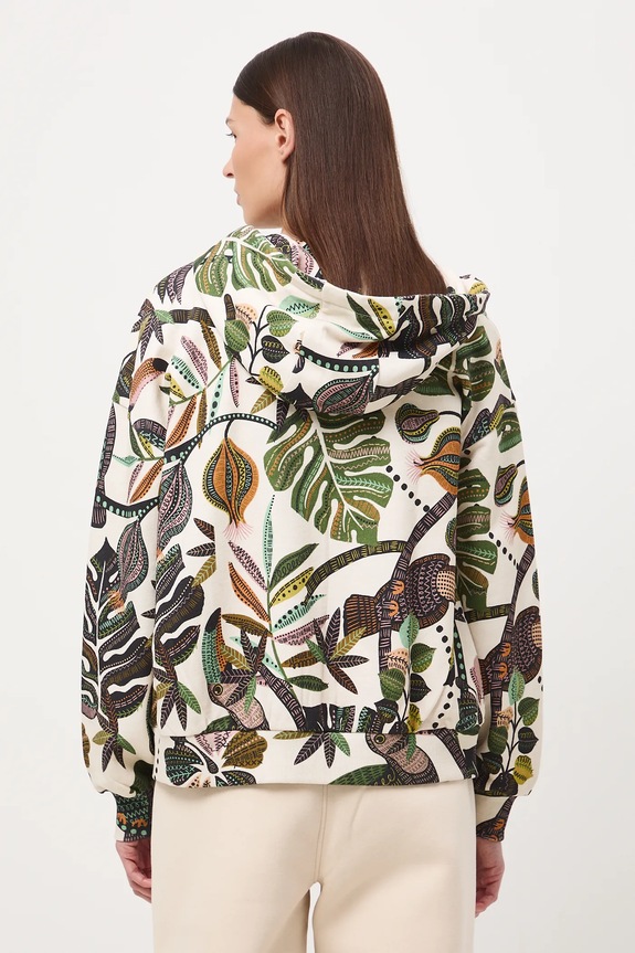 Bavlněná mikina dámská s kapucí a vzorem béžová RW25-BLD030