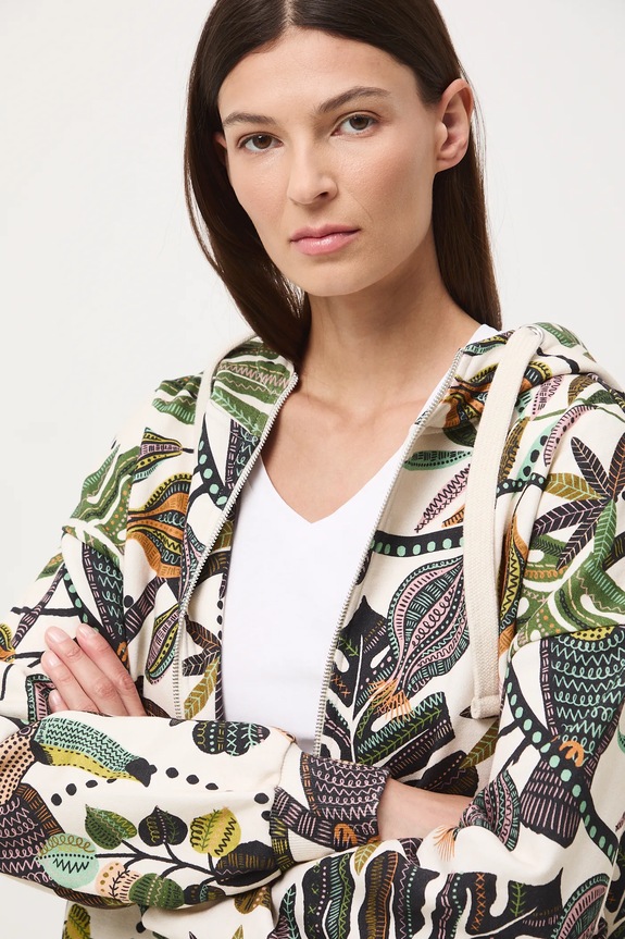 Bavlněná mikina dámská s kapucí a vzorem RW25-BLD030 béžová