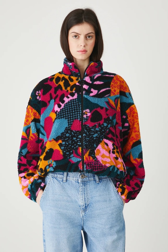 Bluza polarowa oversize wzorzysta bez kaptura multicolor RW25-BLD103