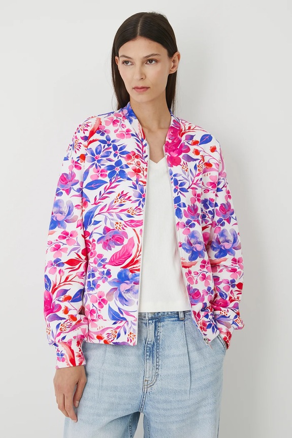 Bluza bawełniana damska wzorzysta bez kaptura biały RW25-BLD201