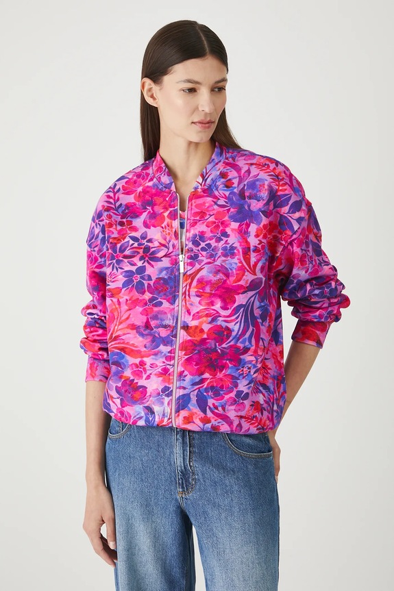 Bluza bawełniana damska wzorzysta bez kaptura różowy RW25-BLD201