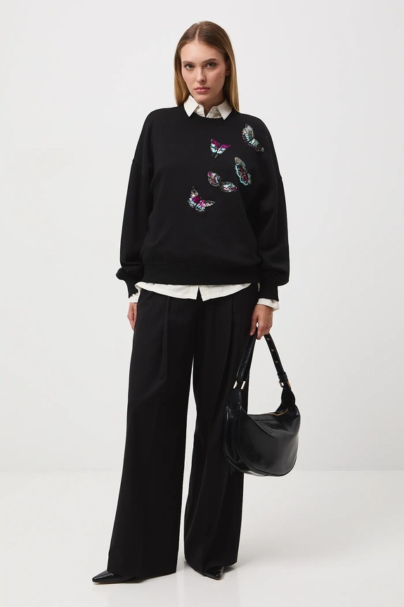 Bluza damska z ozdobną aplikacją RW25-BLD500 czarny RW25