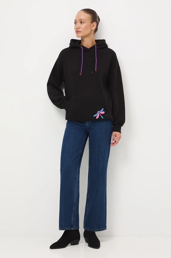 Bluza damska z nadrukiem i aplikacją RW25-BLD600 czarny RW25