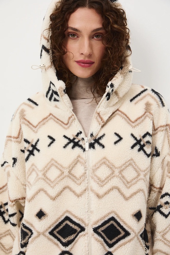Bluza polarowa damska wzorzysta beżowy RW25-BLD602