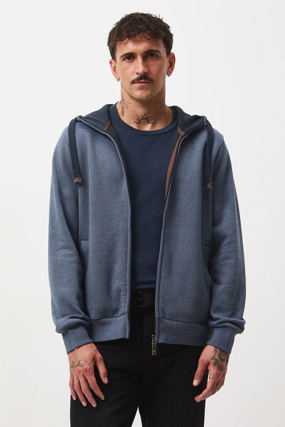 Bluza męska z kapturem z drobnym wzorem RW25-BLM051 niebieski RW25