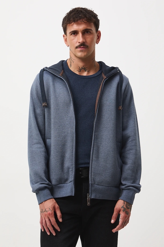 Bluza męska z kapturem z drobnym wzorem RW25-BLM051 niebieski RW25