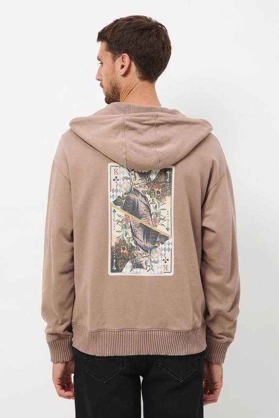 Oblečení Bavlněná mikina pánská s potiskem a výšivkou RW25-BLM901 hnědá