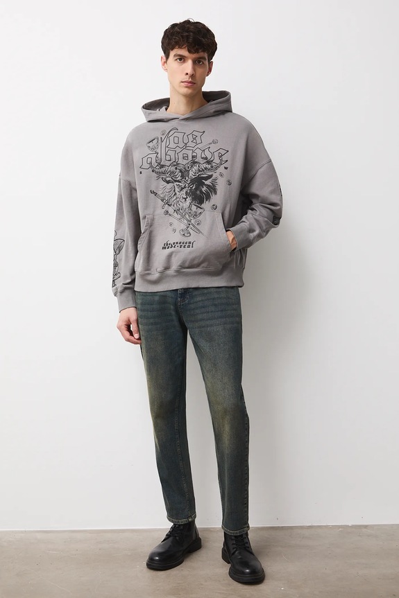 Bluza bawełniana męska z kapturem z nadrukiem RW25-BLMC12 szary RW25