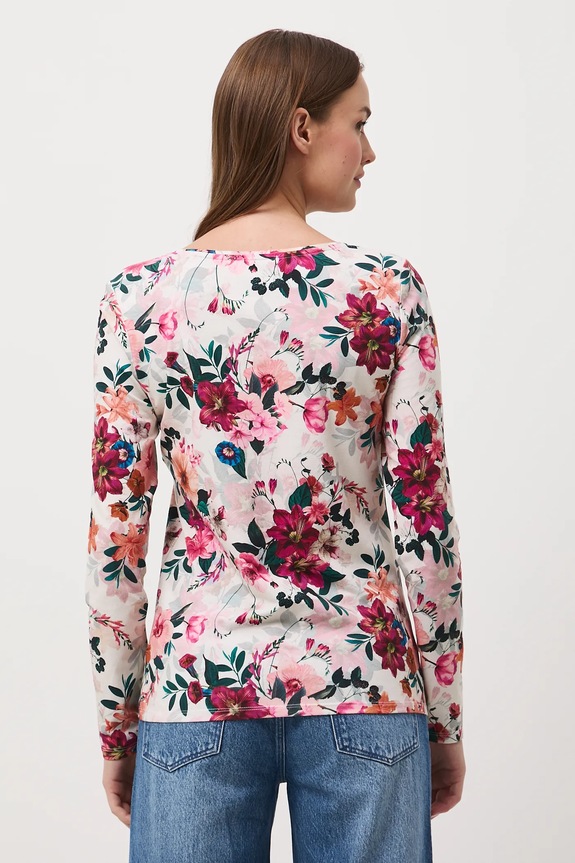 Odzież Longsleeve bawełniany damski z elastanem w kwiaty RW25-BUD030 beżowy