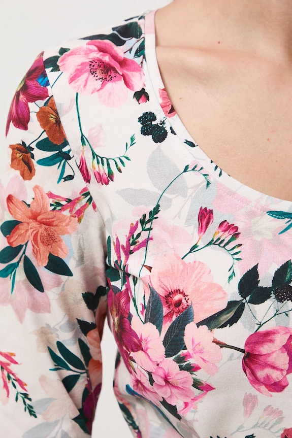 Longsleeve bawełniany damski z elastanem w kwiaty RW25-BUD030 beżowy