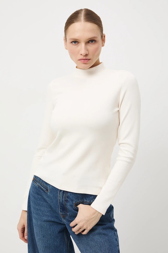Longsleeve damski gładki z elastanem beżowy RW25-BUD700