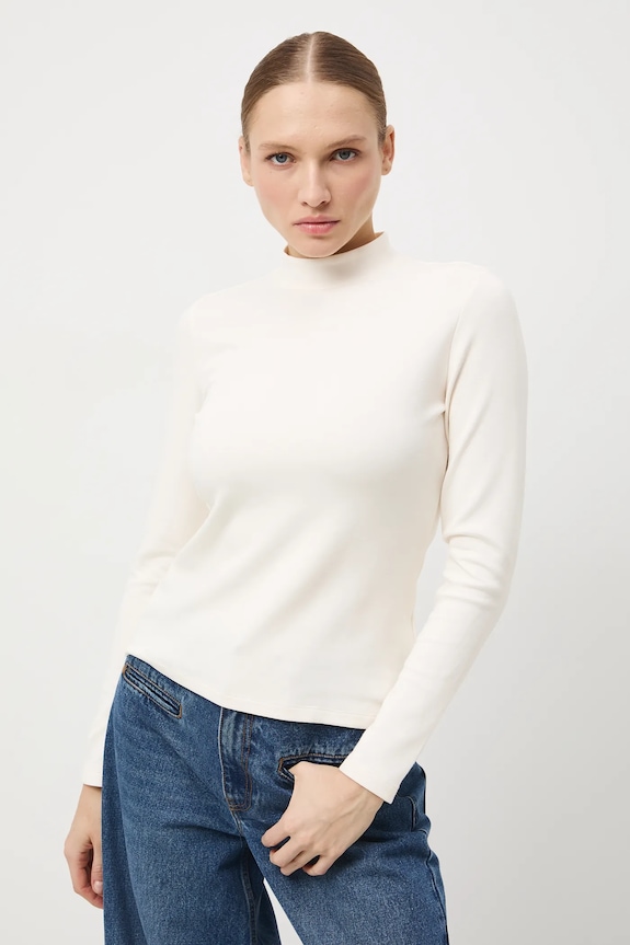 Longsleeve damski gładki z elastanem beżowy RW25-BUD700
