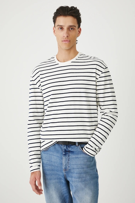 Longsleeve bawełniany męski interlock w pasy RW25-BUM010 beżowy RW25
