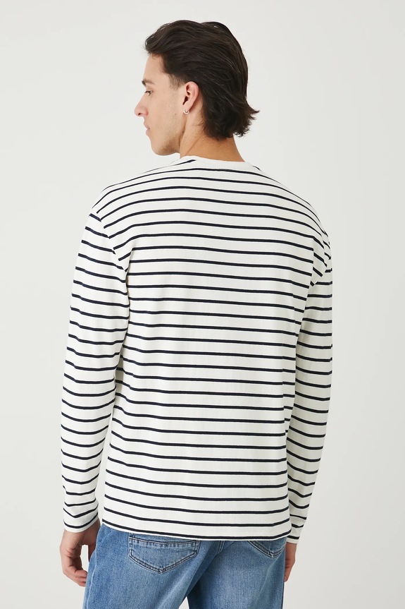 Odzież Longsleeve bawełniany męski interlock w pasy RW25-BUM010 beżowy