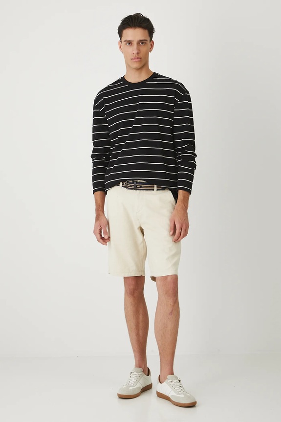 Longsleeve bawełniany męski interlock w pasy RW25-BUM010 czarny RW25