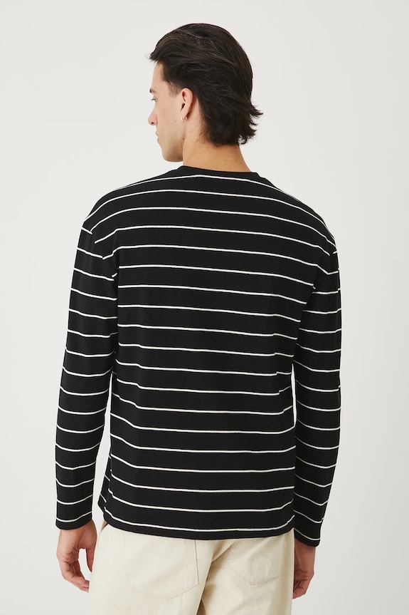Odzież Longsleeve bawełniany męski interlock w pasy RW25-BUM010 czarny