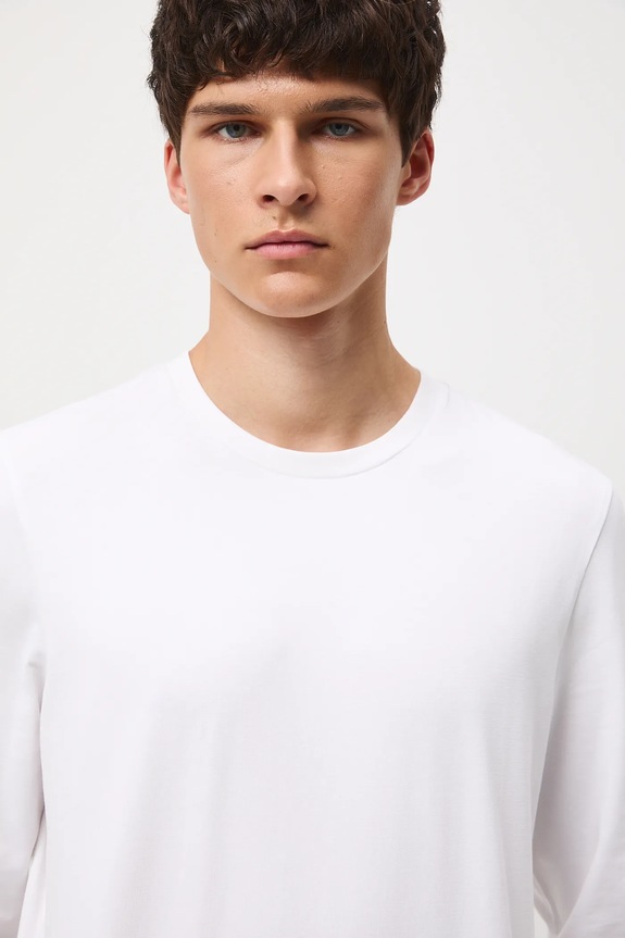 Longsleeve bawełniany męski z elastanem gładki biały RW25-BUM041