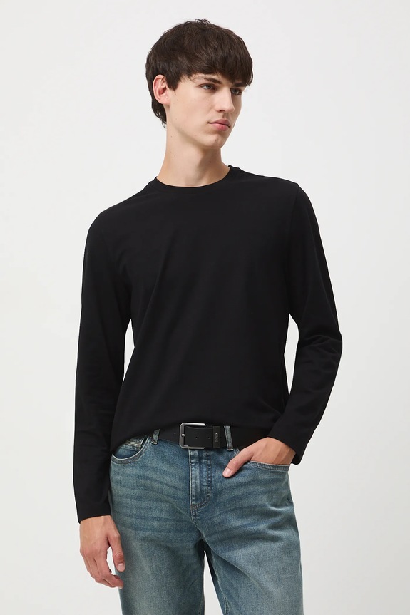 Longsleeve bawełniany męski z elastanem gładki RW25-BUM041 czarny RW25