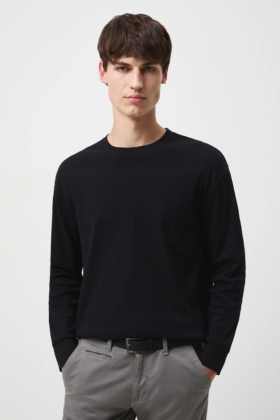 Longsleeve męski prążkowany gładkie czarny RW25-BUM050